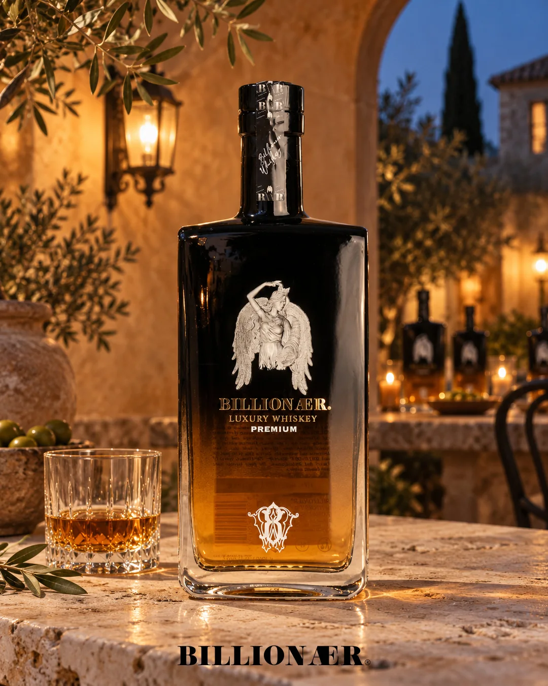 BILLIONAER Whiskey campaign artwork — Courtyard
