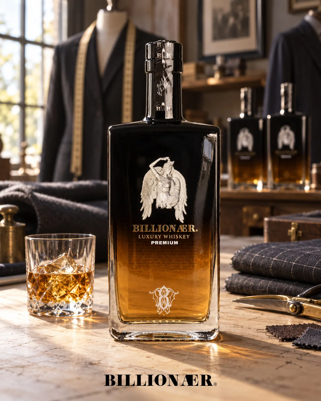 BILLIONAER Whiskey campaign artwork — Tailor Atelier